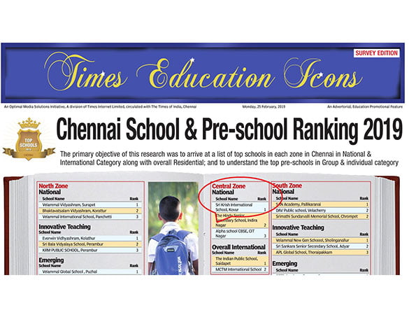 Best CBSE school in National zone by Times of India - 2019