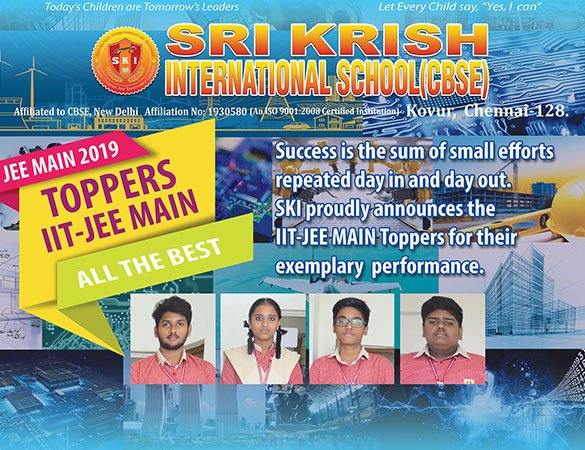 SKI proudly announces the IIT-JEE MAIN Toppers for their exemplary performance 2019 SKI proudly announces the IIT-JEE MAIN Toppers for their exemplary performance 2019